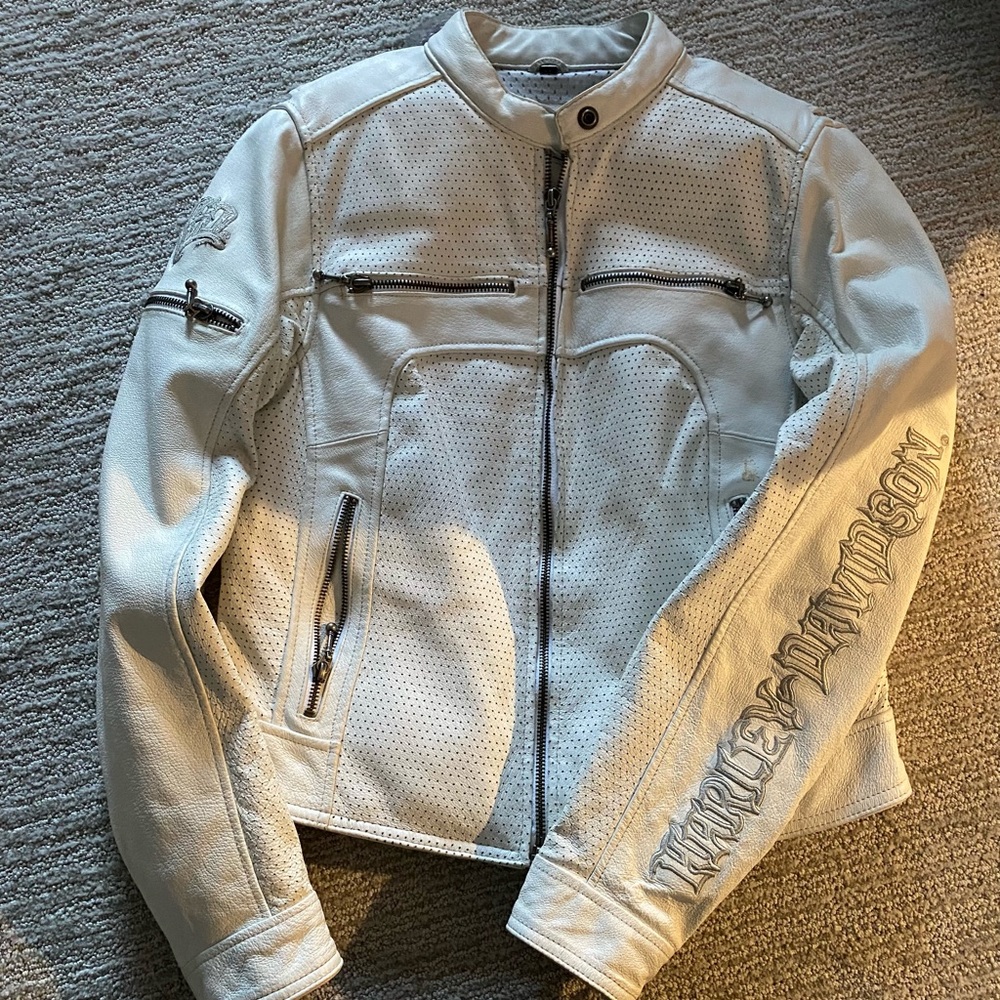 Authentic white leather Harley Davidson riding jacket
